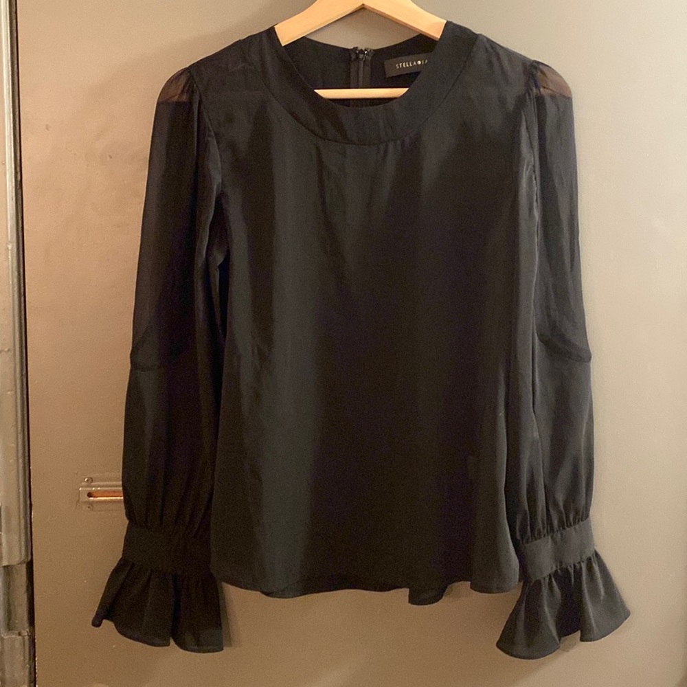 Stella & Jamie Blouse with Sheer Silk Details in Black